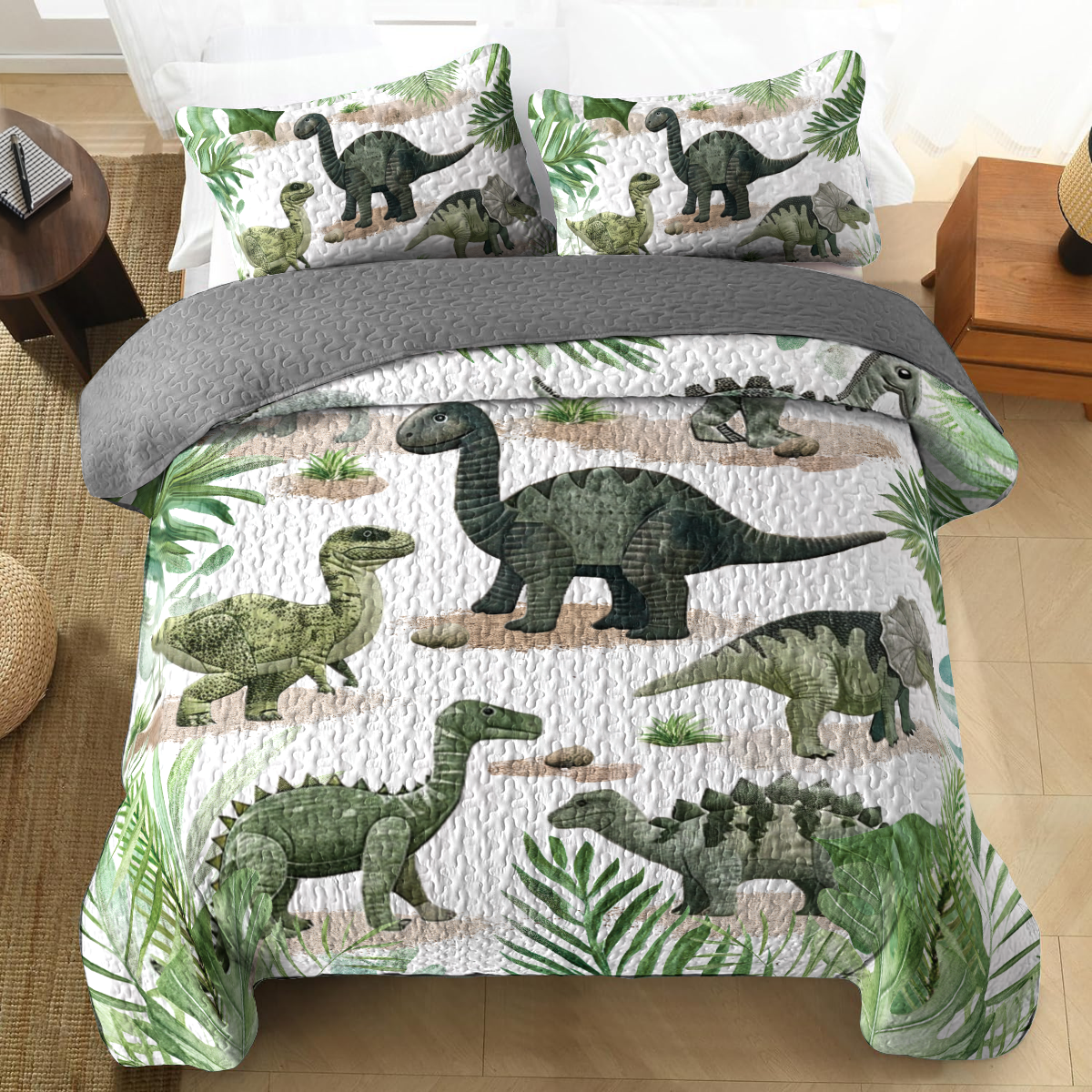 Shineful All Season Quilt 3-Piece Set Dino Jurassic Forest