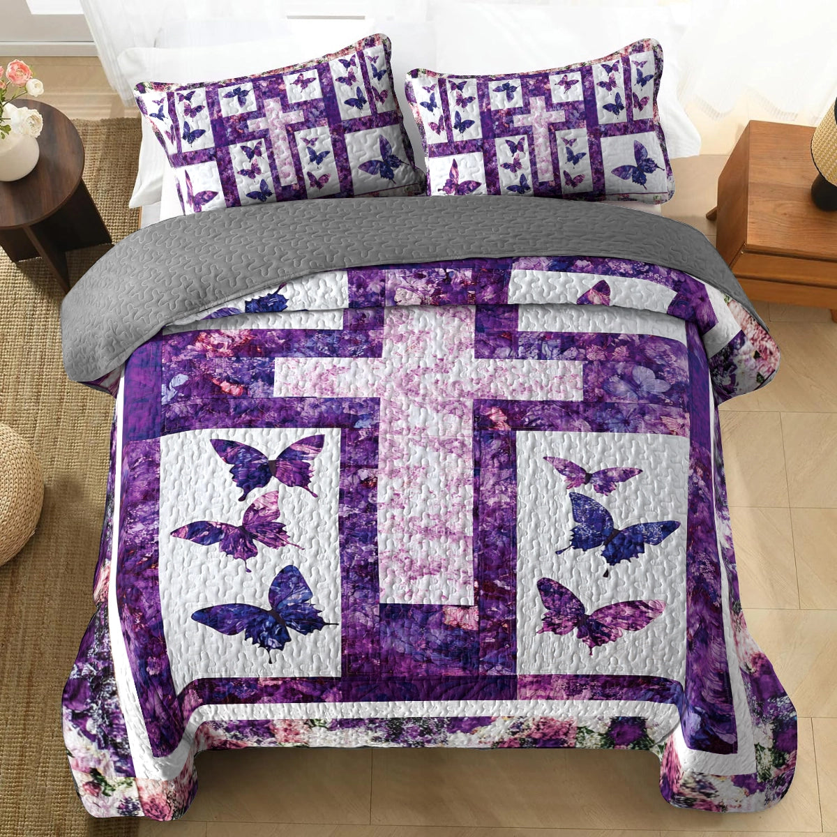 Shineful All Season Quilt 3-Piece Set God Butterfly Blessings