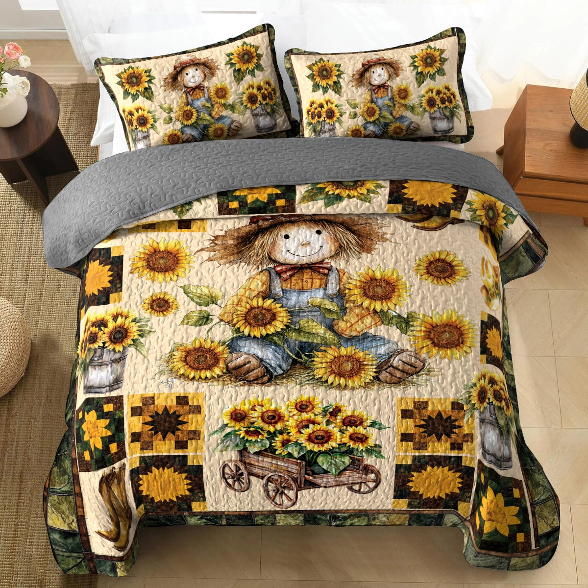 Shineful All Season Quilt 3-Piece Set Peaceful Farmhouse Sunflower