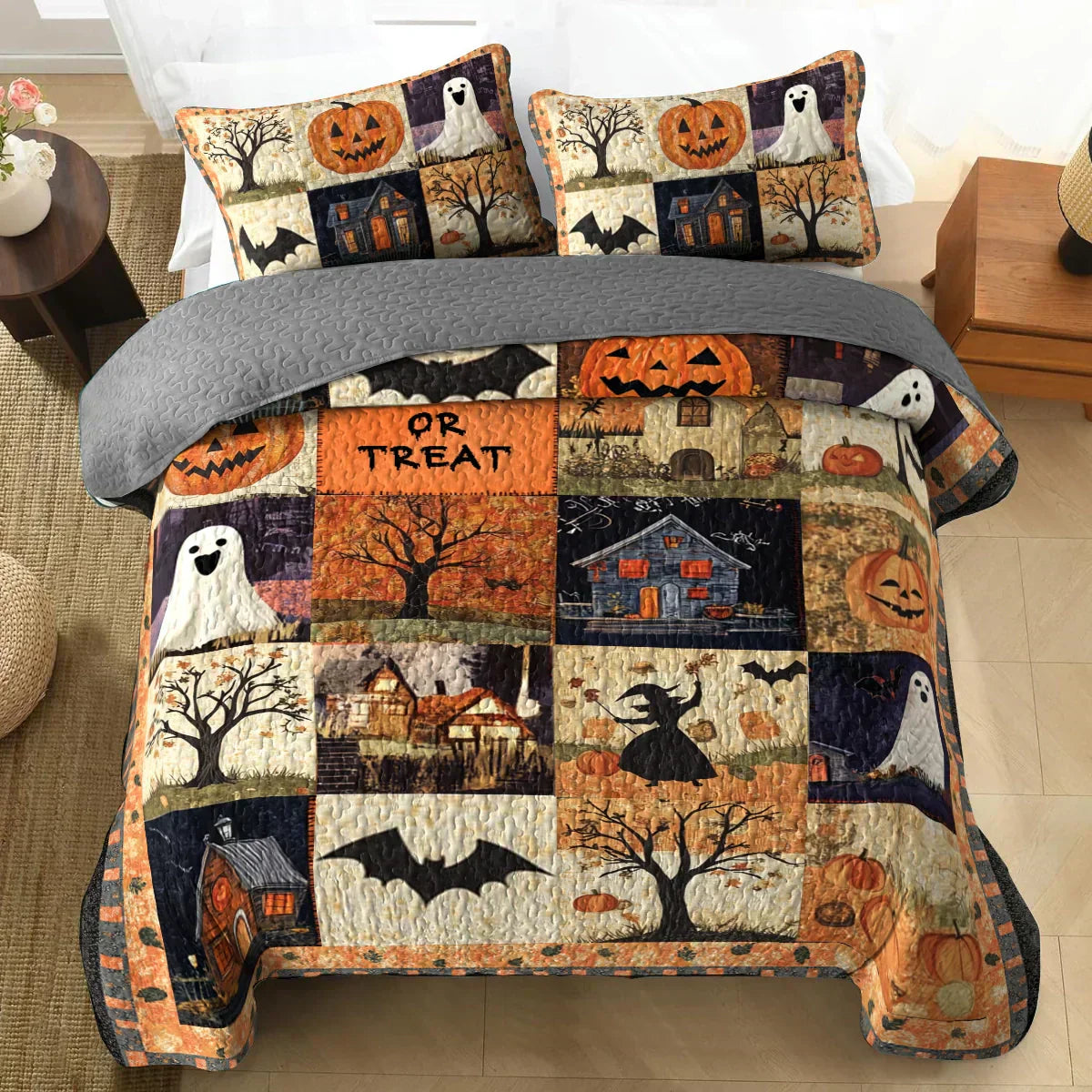 Shineful All Season Quilt 3-Piece Set - Spooky Trick Or Treat Halloween