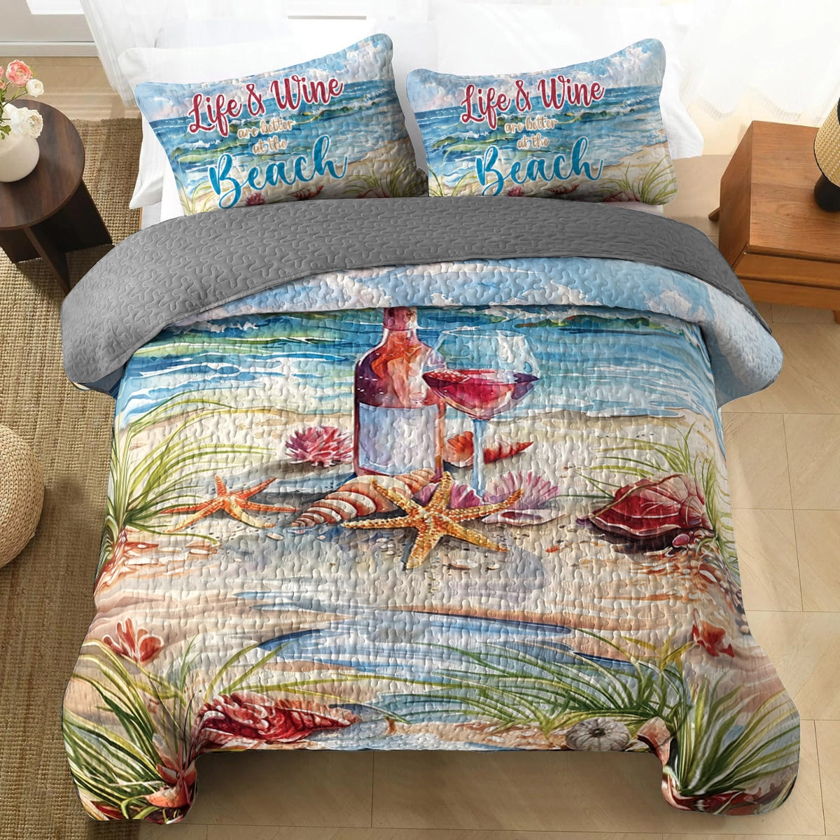 Shineful All Season Quilt 3-Piece Set - Coastal Wine Bliss