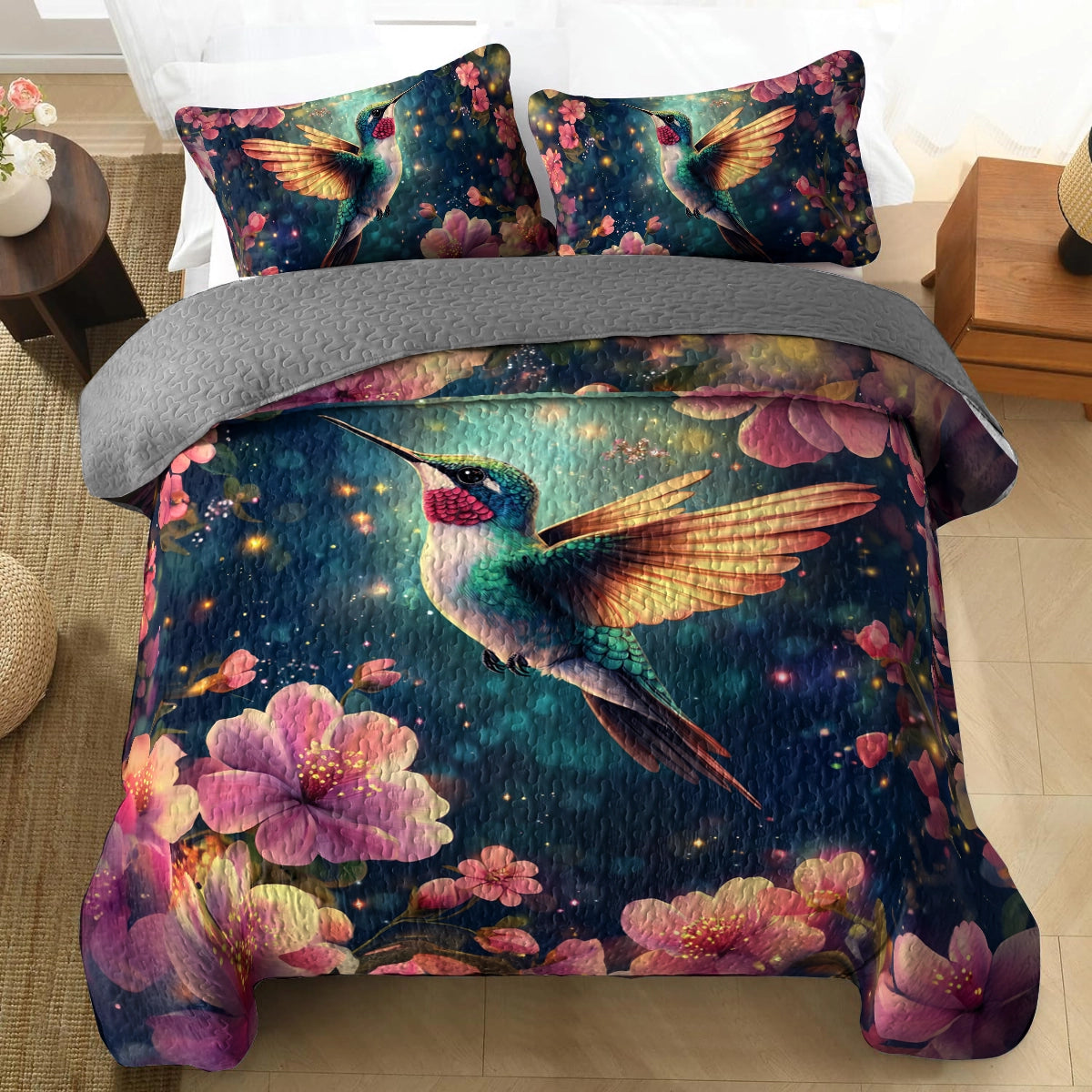 Shineful All Season Quilt 3-Piece Set - Hummingbird Serenity