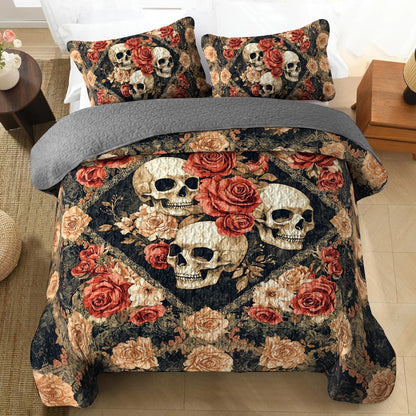 Shineful All Season Quilt 3-Piece Set Skull Dark Romance