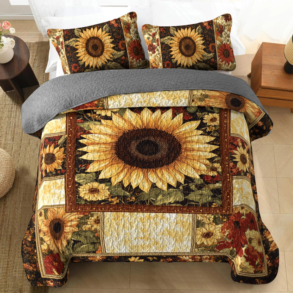 Shineful All Season Quilt 3-teiliges Set - Sonnenblumenernte 