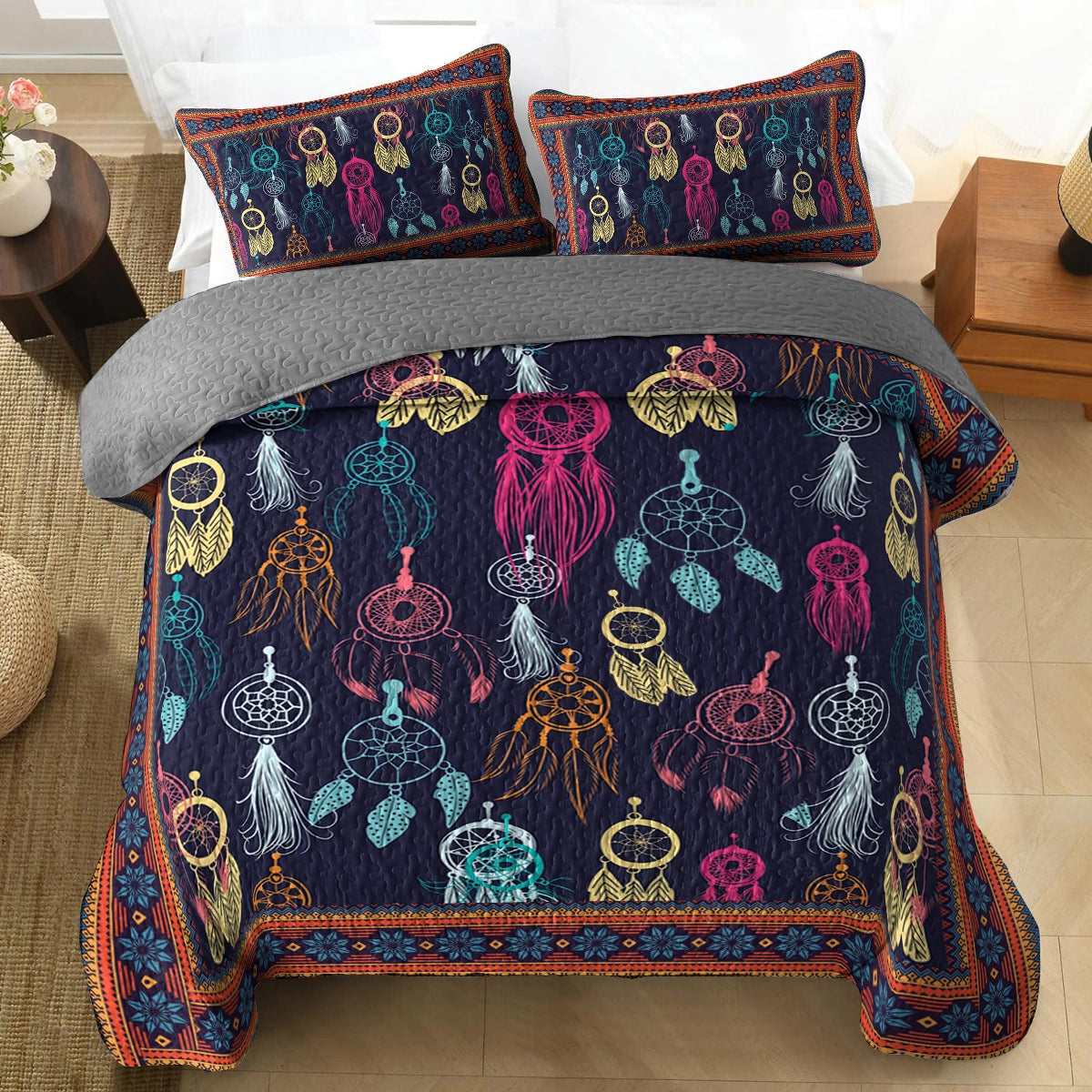 Shineful All Season Quilt 3-Piece Set - Dreamcatcher of Native America