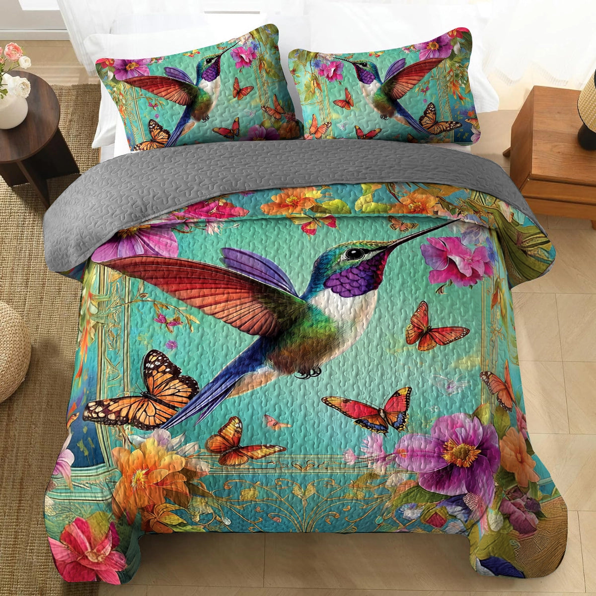 Shineful All Season Quilt 3-Piece Set - Enchanted Hummingbird