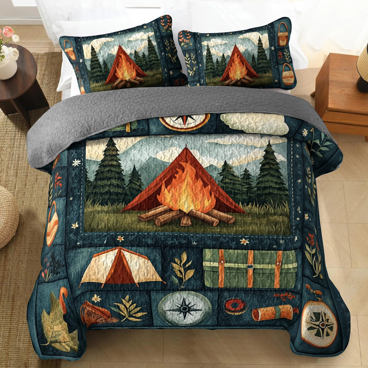 Shineful All Season Quilt 3-teiliges Set Camping Wilderness Nights