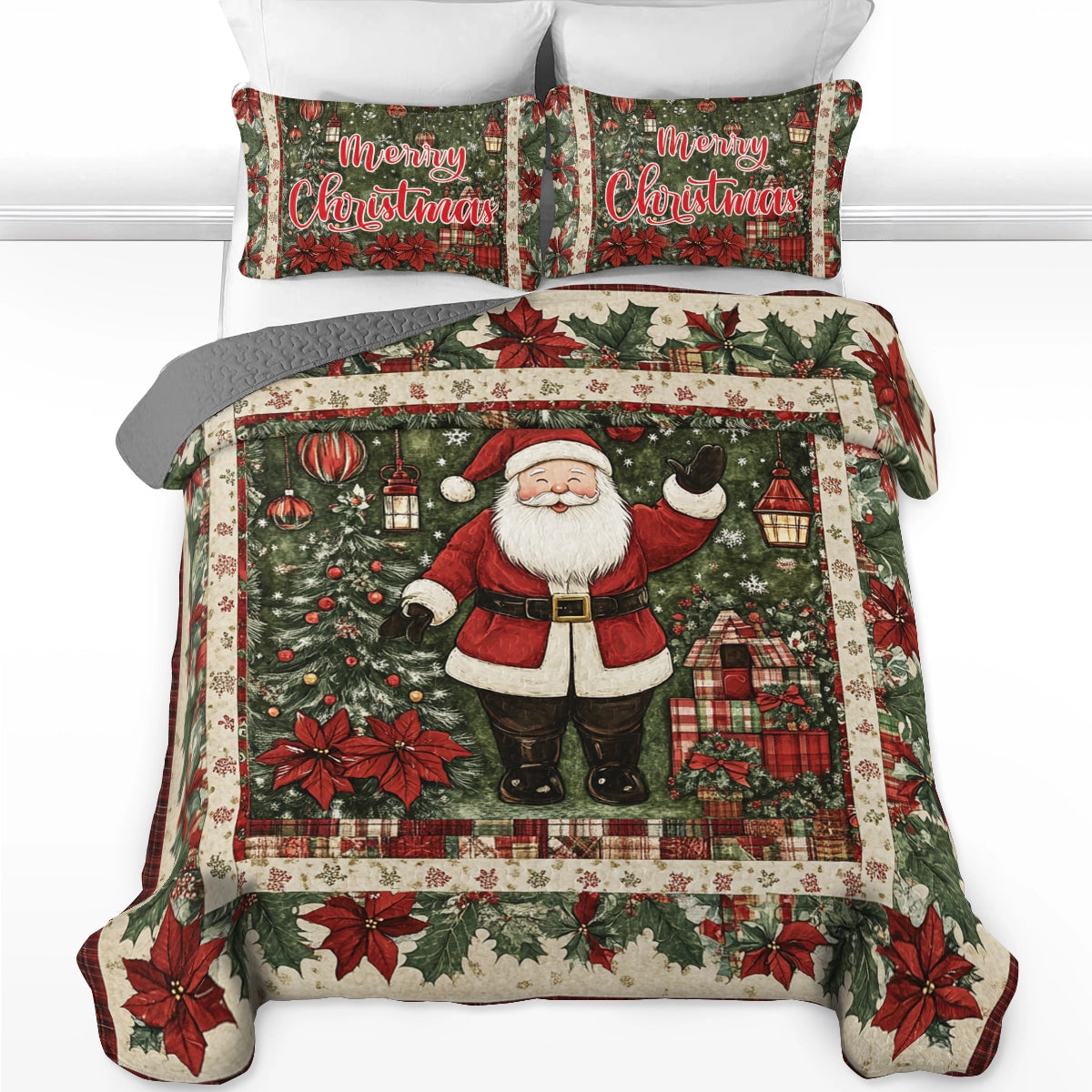 Shineful All Season Quilt 3-Piece Set Christmas Santa's Festive Cheer