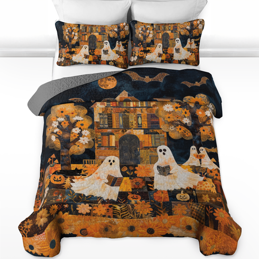 Shineful All Season Quilt 3-Piece Set Ghostly Books House