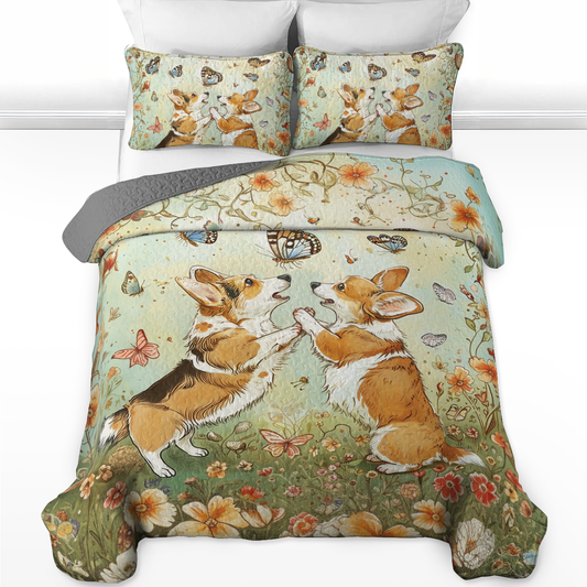 Shineful All Season Quilt 3-Piece Set Corgi Bone Buddies