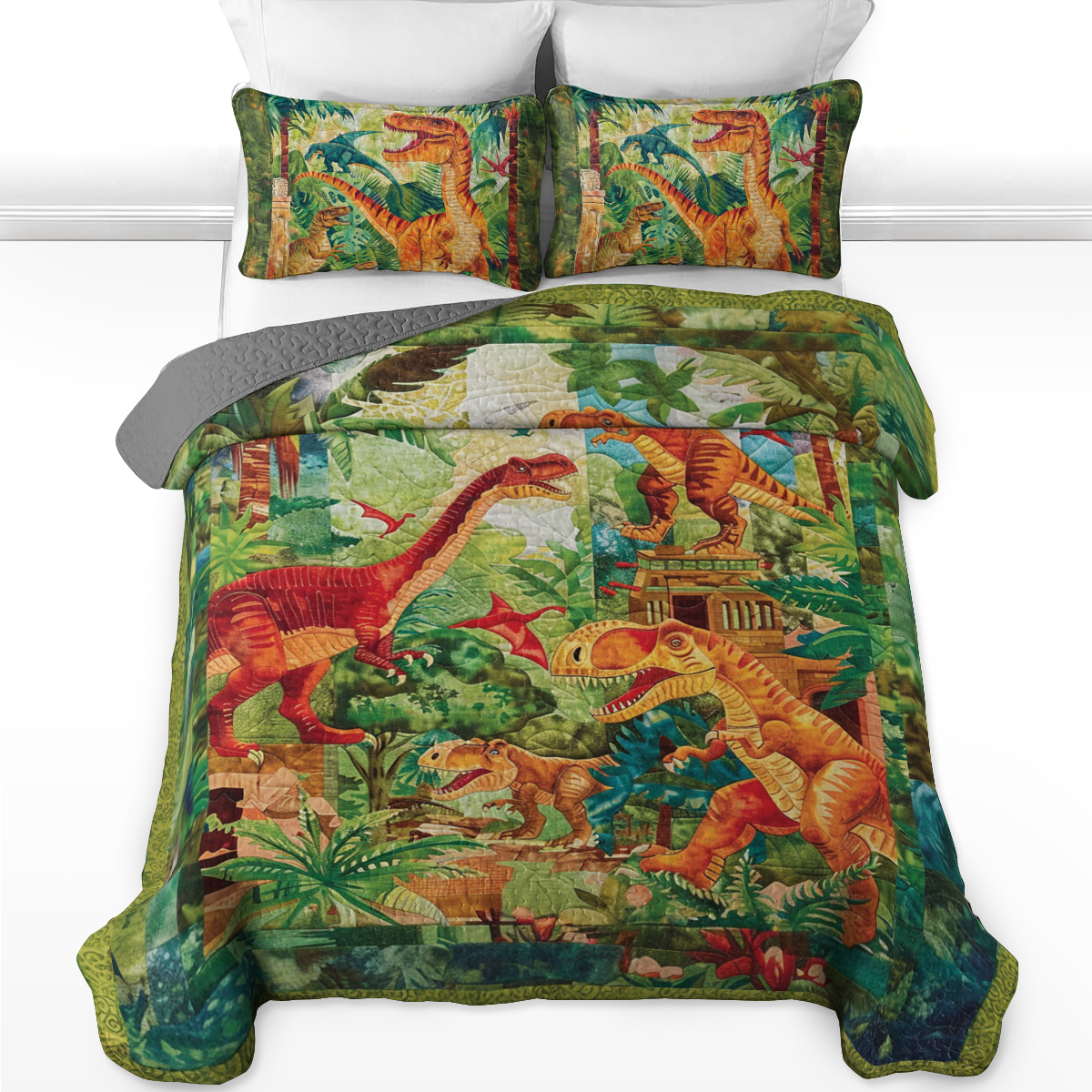 Shineful All Season Quilt 3-Piece Set Jurassic Jungle