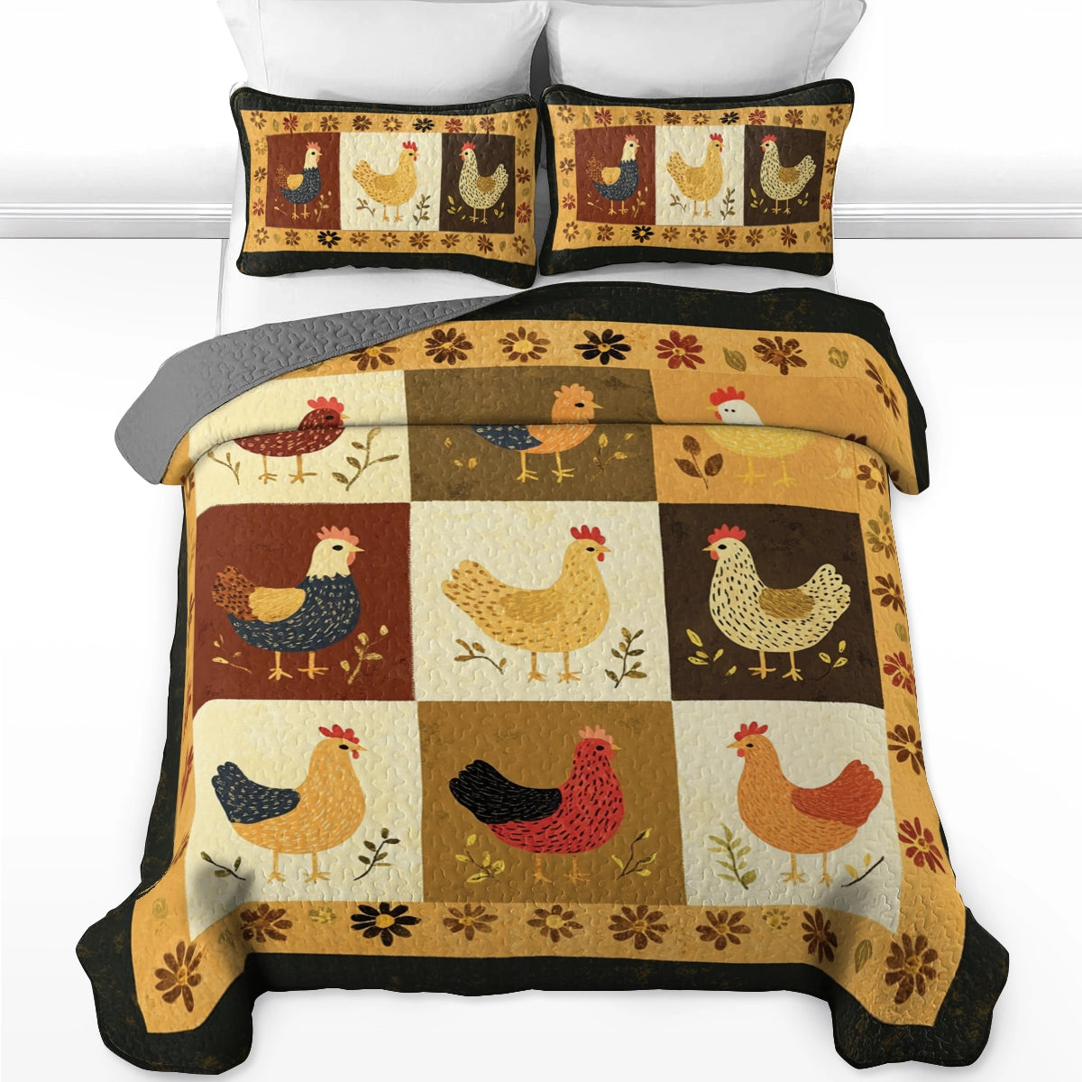 Shineful All Season Quilt 3-Piece Set - Country Chicken