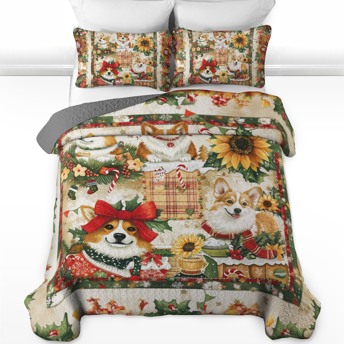 Shineful All Season Quilt 3-teiliges Set Merry Corgi Christmas