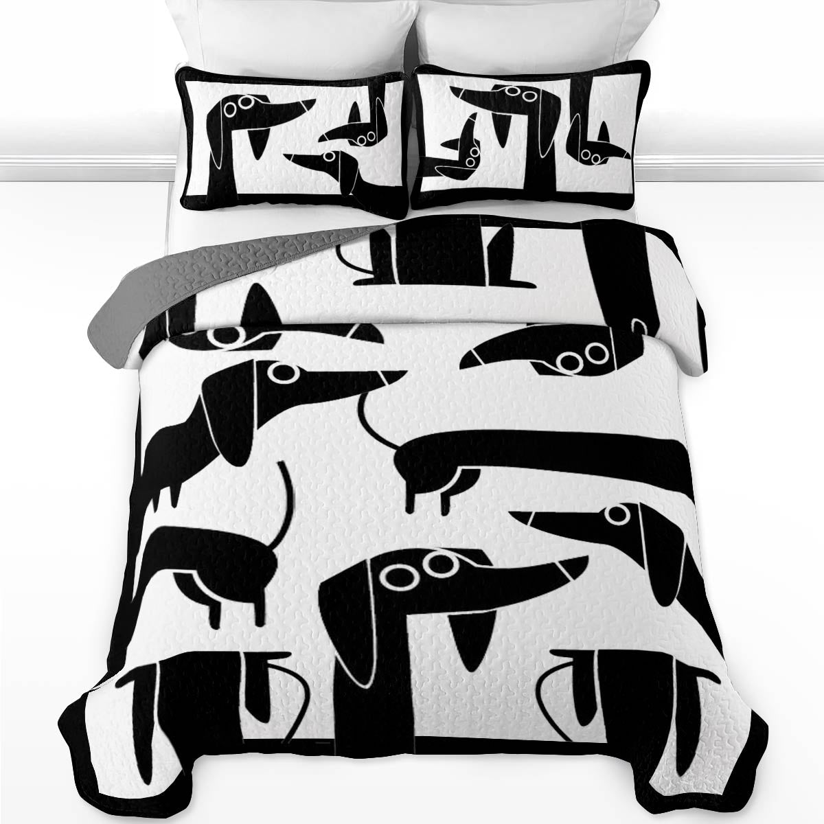 Shineful All Season Quilt 3-Piece Set Dachshund B&W