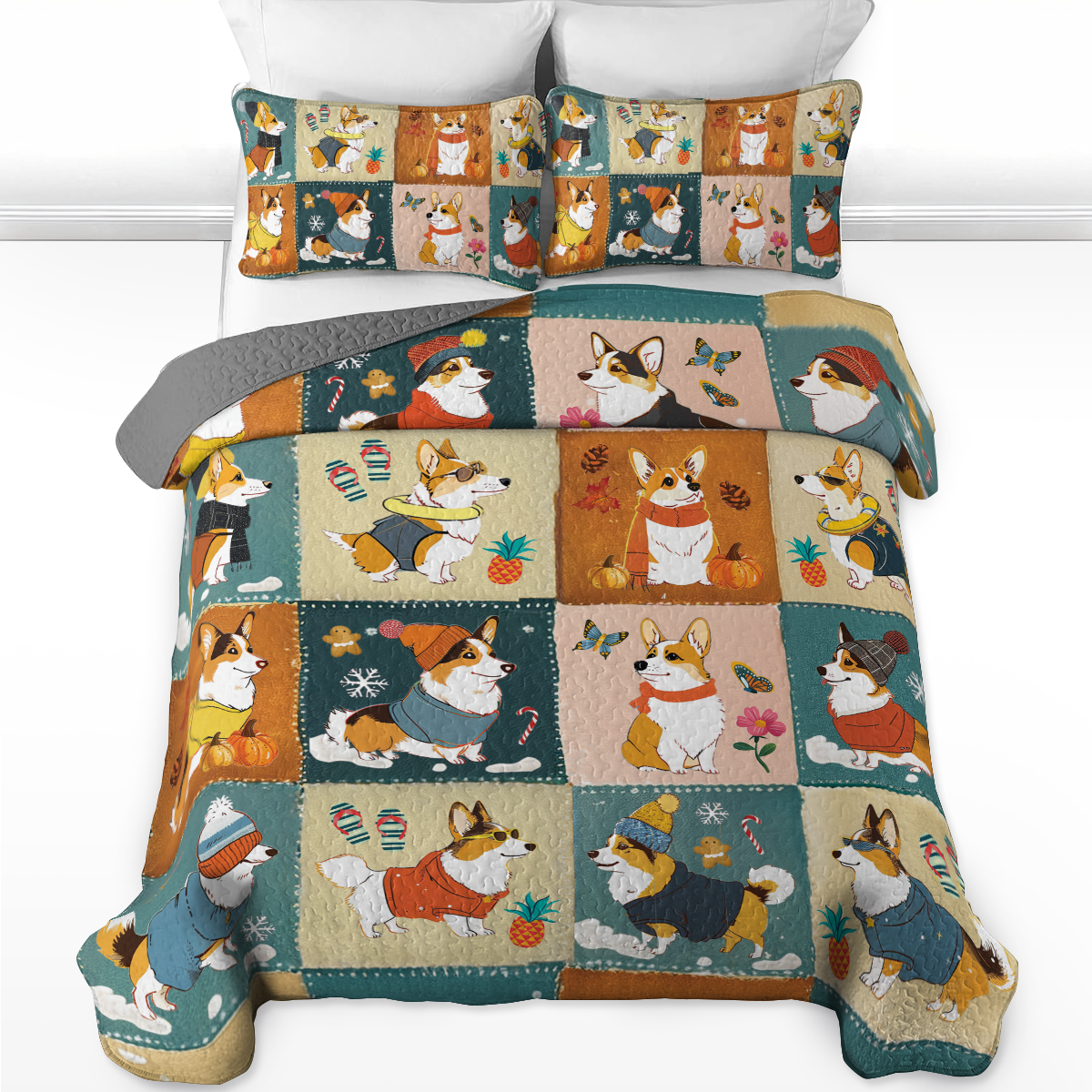 Shineful All Season Quilt 3-Piece Set Four Seasons Corgi Charm