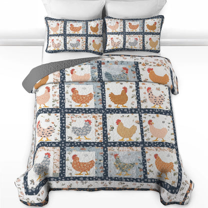 Shineful All Season Quilt 3-Piece Set - Charming Chicken