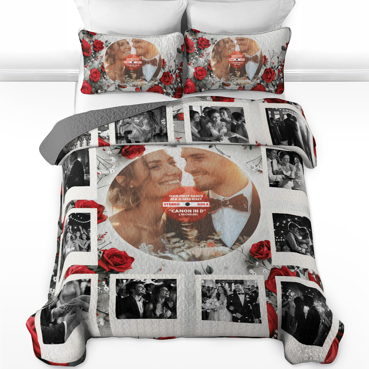 Shineful Personalized All Season Quilt 3-Piece Set Our First Dance Rose Polaroid