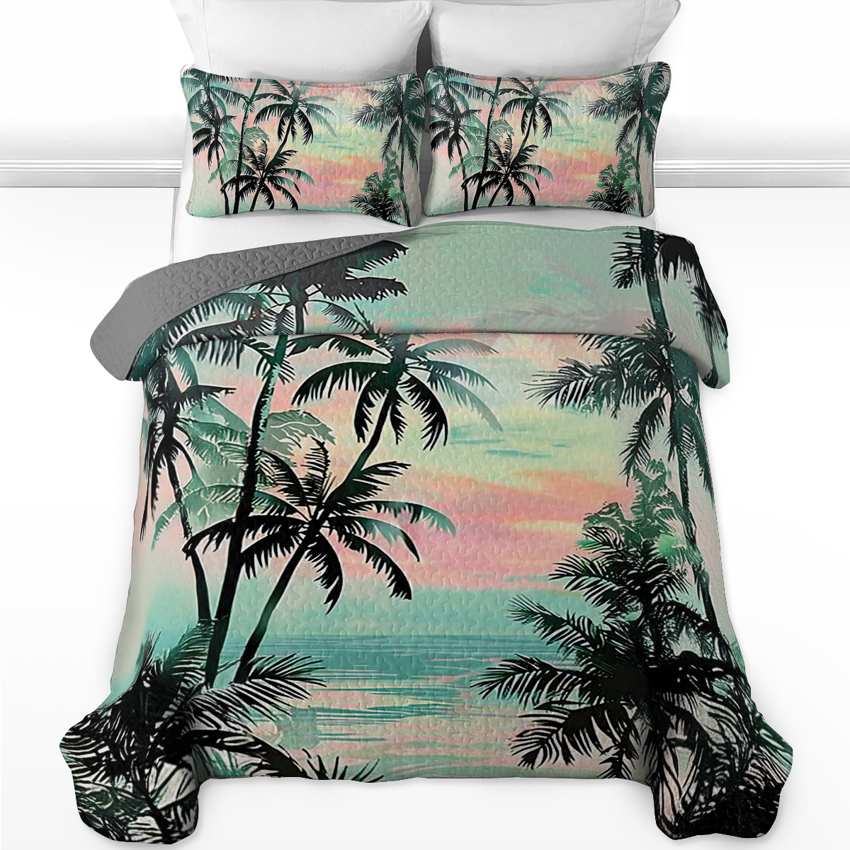 Shineful All Season Quilt 3-Piece Set Tropical Coconut Tree