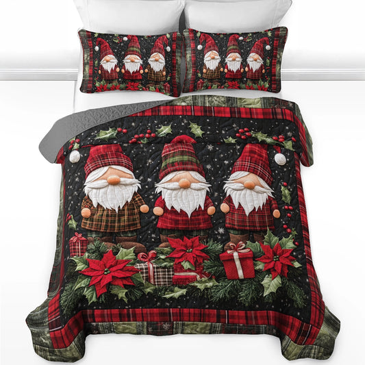 Shineful Flat Print Quilt 3-Piece Set Gnome Christmas Charm