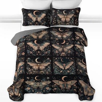 Shineful All Season Quilt 3-Piece Set - Lunar Moth's Embrace