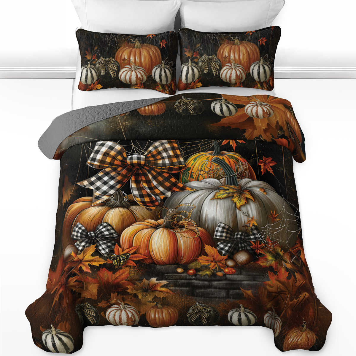 Shineful All Season Quilt 3-Piece Set Cozy Pumpkin Coquette