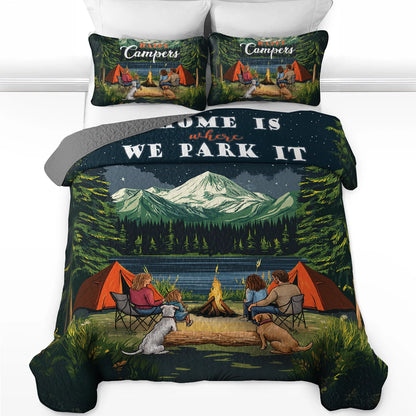 Shineful All Season Quilt 3-Piece Set - Camping Family Campfire