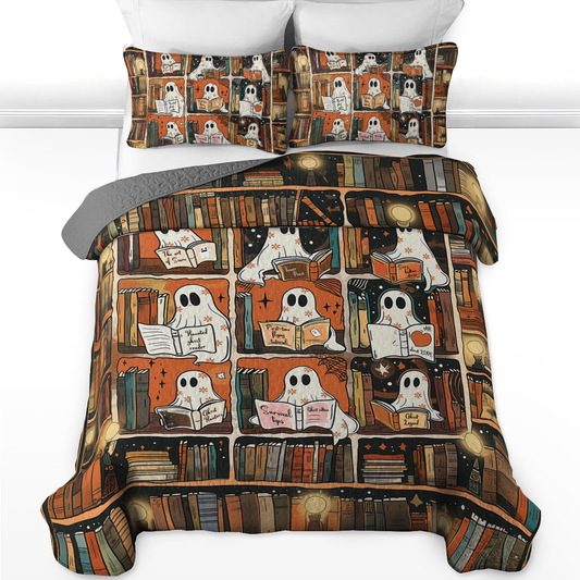 Shineful All Season Quilt 3-Piece Set Spooky Ghost Readers