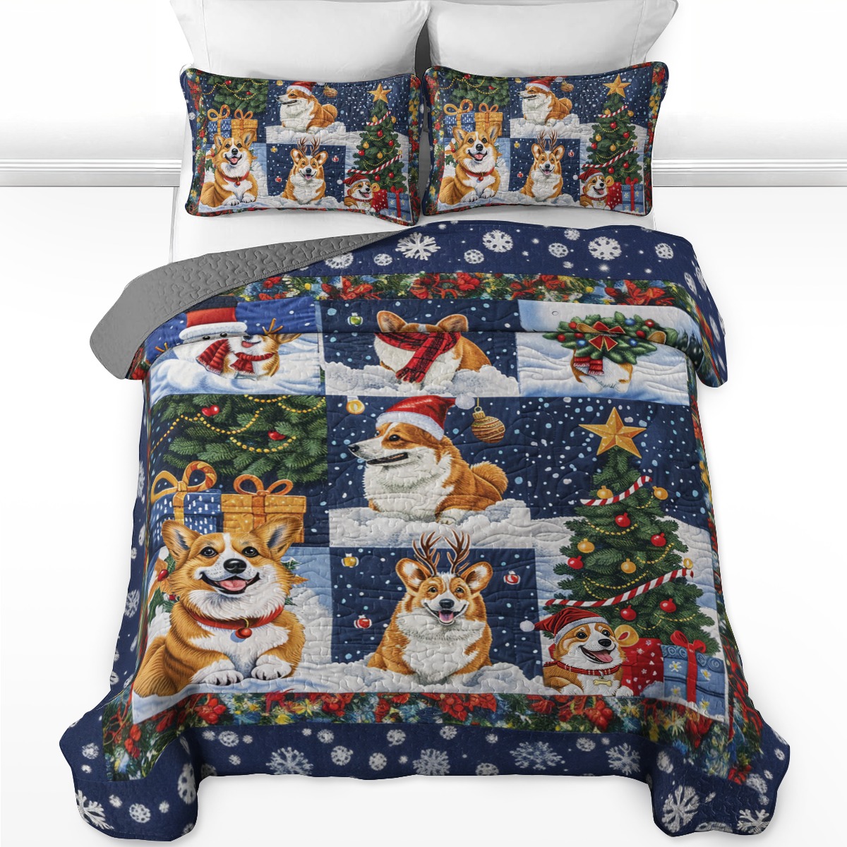 Shineful All Season Quilt 3-Piece Set Christmas Corgi Love