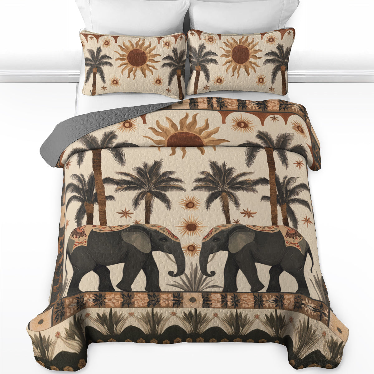 Shineful All Season Quilt 3-Piece Set Elephant Savannah Dream