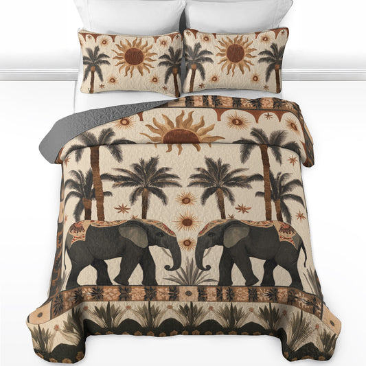 Shineful All Season Quilt 3-Piece Set Elephant Savannah Dream