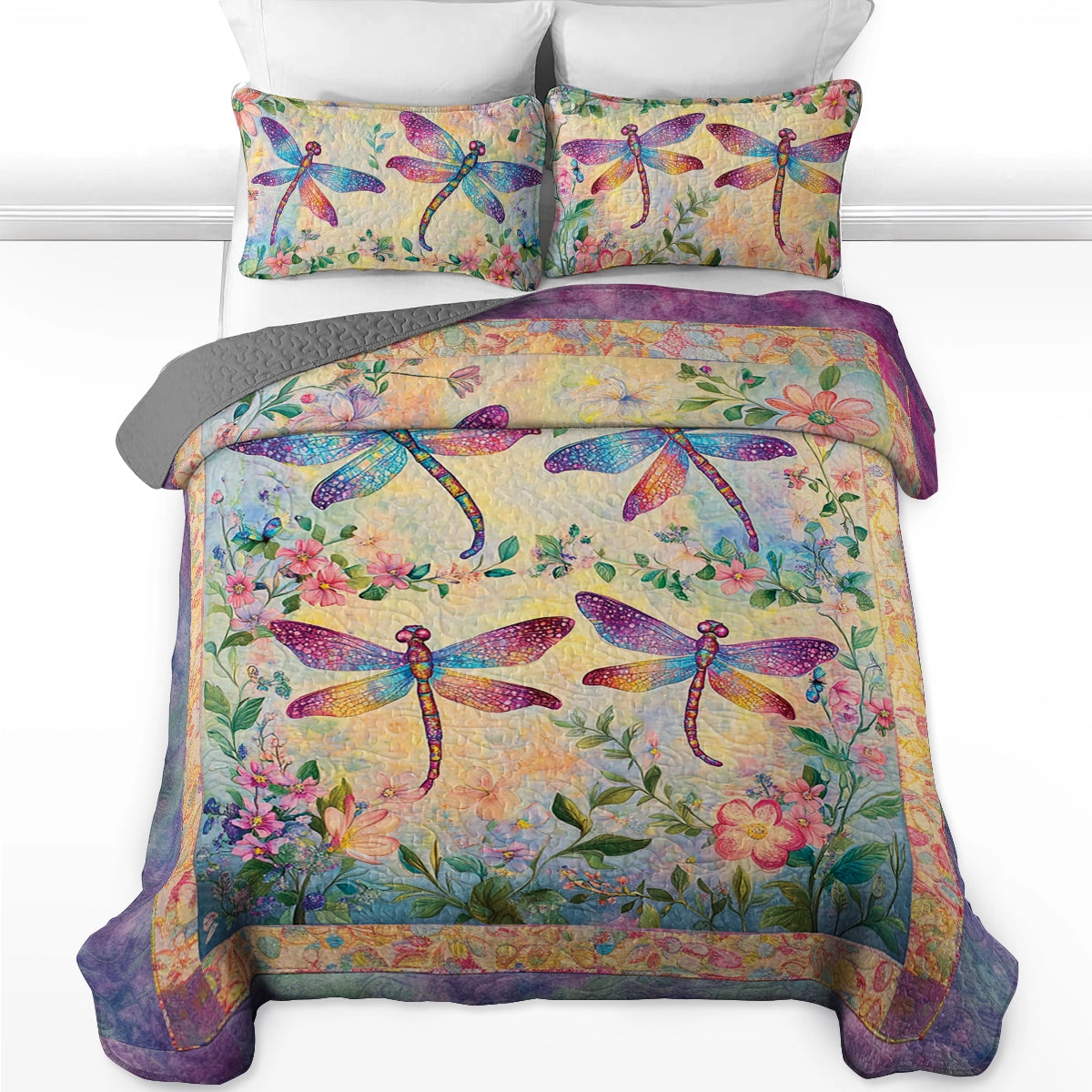 Shineful All Season Quilt 3-Piece Set - Dragonfly Garden