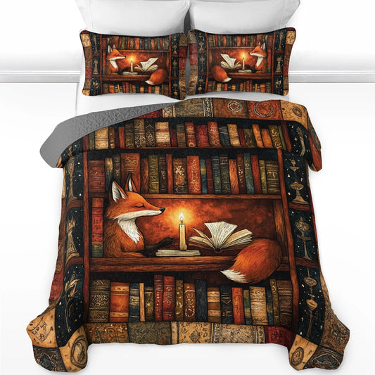 Ensemble de courtepointe toutes saisons Shineful 3 pièces Mystic Fox Reading