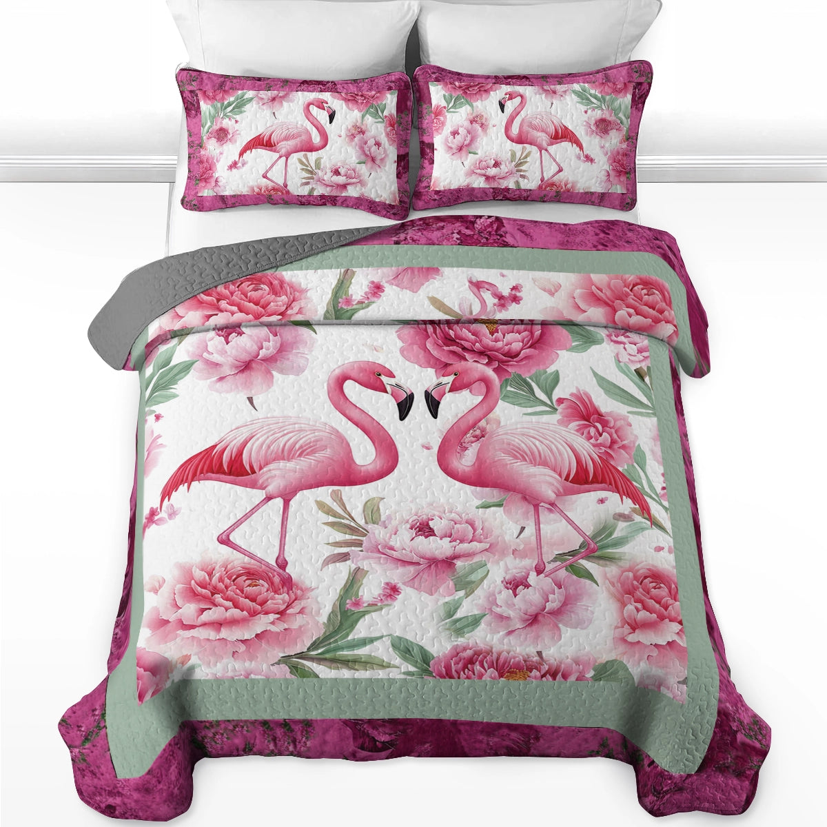 Shineful All Season Quilt 3-Piece Set - Flamingo Blossom