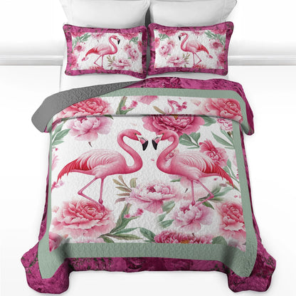 Shineful All Season Quilt 3-Piece Set - Flamingo Blossom