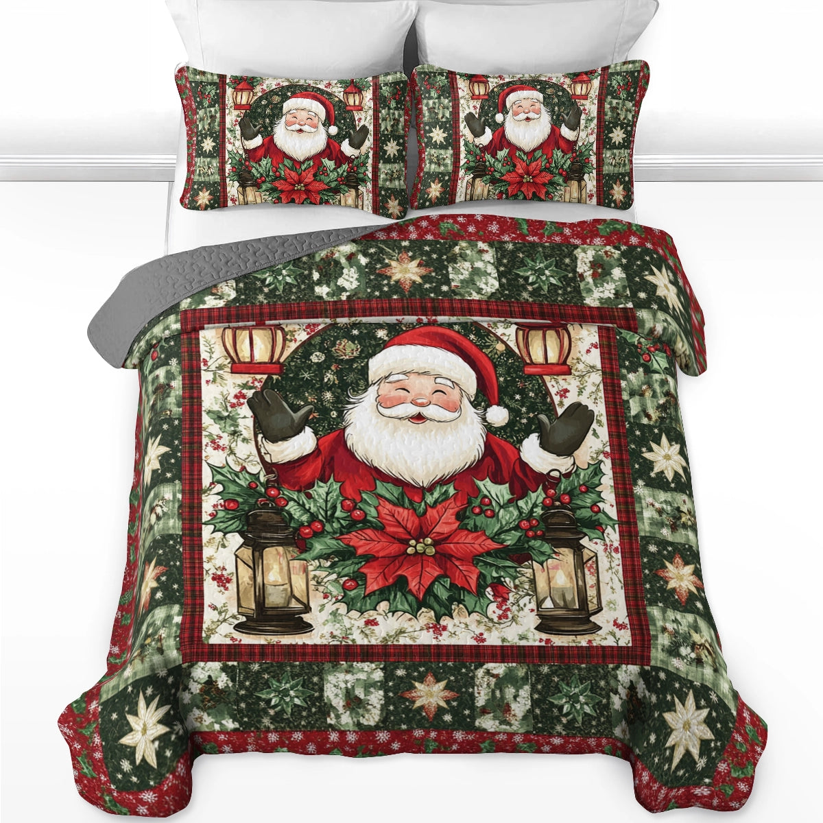 Shineful All Season Quilt 3-Piece Set Christmas Santa’s Holiday Cheer