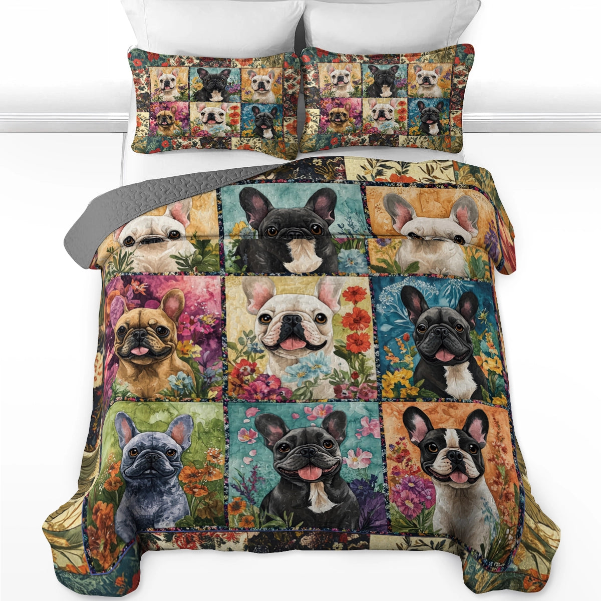 Shineful All Season Quilt 3-Piece Set - French Bulldog Garden