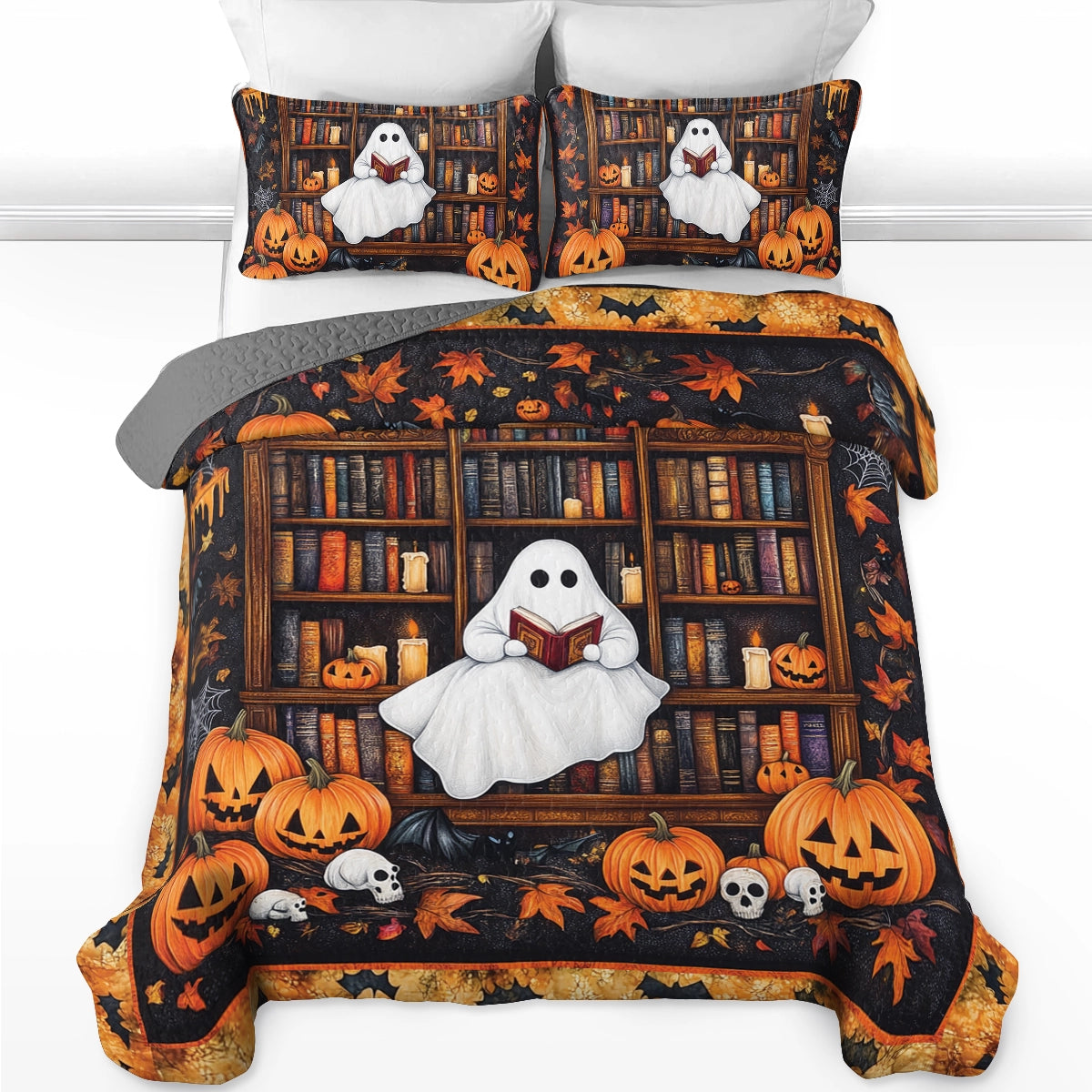 Shineful All Season Quilt 3-Piece Set Haunted Library Reading