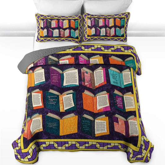 Glänzendes 3-teiliges Quilt-Set für alle Jahreszeiten - Book Lover's Haven