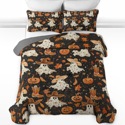 Shineful All Season Quilt 3-Piece Set Brown Ghostly Cowboy