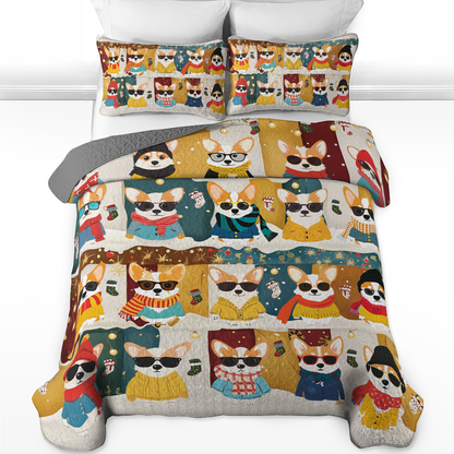 Shineful All Season Quilt 3-Piece Set Corgi Winter Fashion