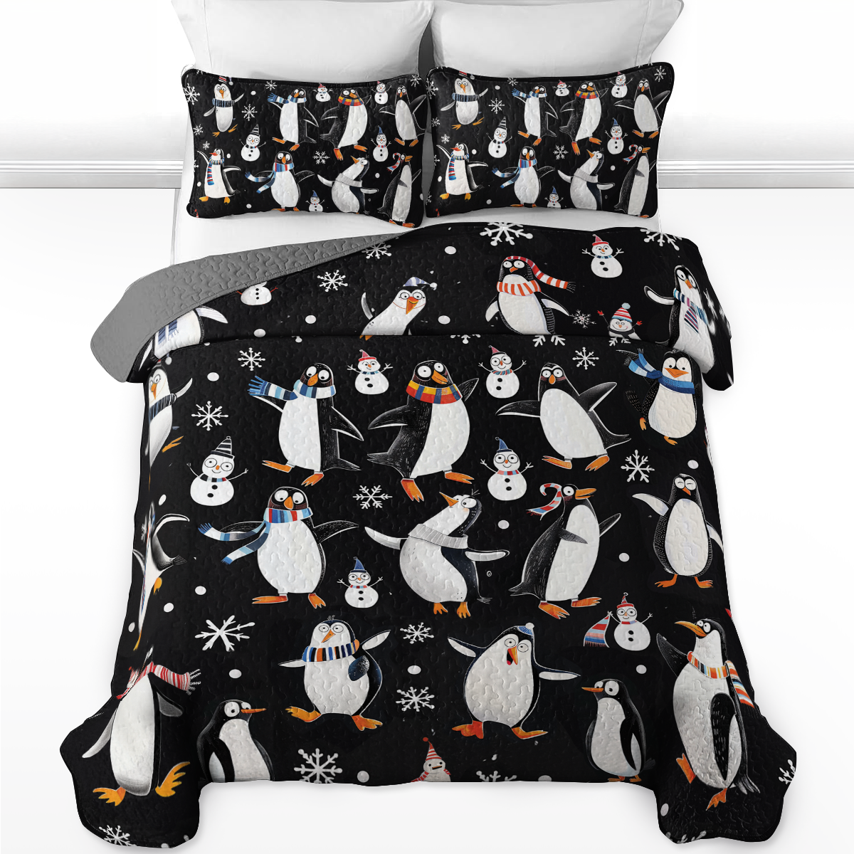 Shineful All Season Quilt 3-Piece Set Penguin Snow Dance