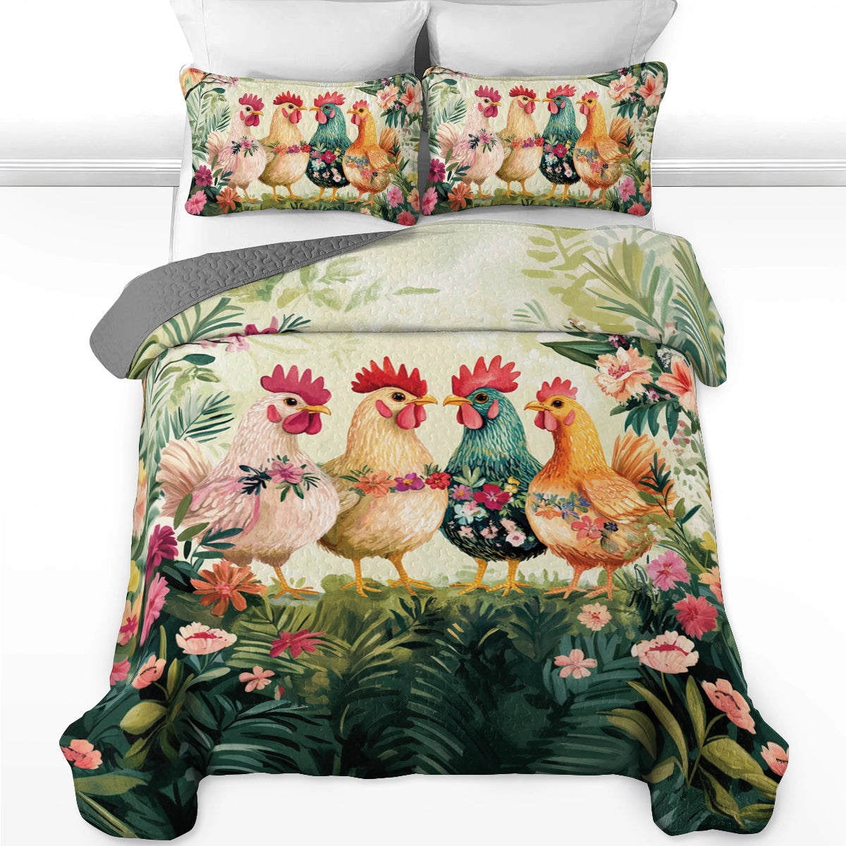 Shineful All Season Quilt 3-teiliges Set Chicken Tropical Cluck Quilt