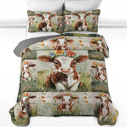 Ensemble de courtepointe toutes saisons Shineful 3 pièces - Country Charm Cow