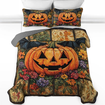 Shineful All Season Quilt 3-Piece Set - Autumn Harvest Jack-O'-Lantern