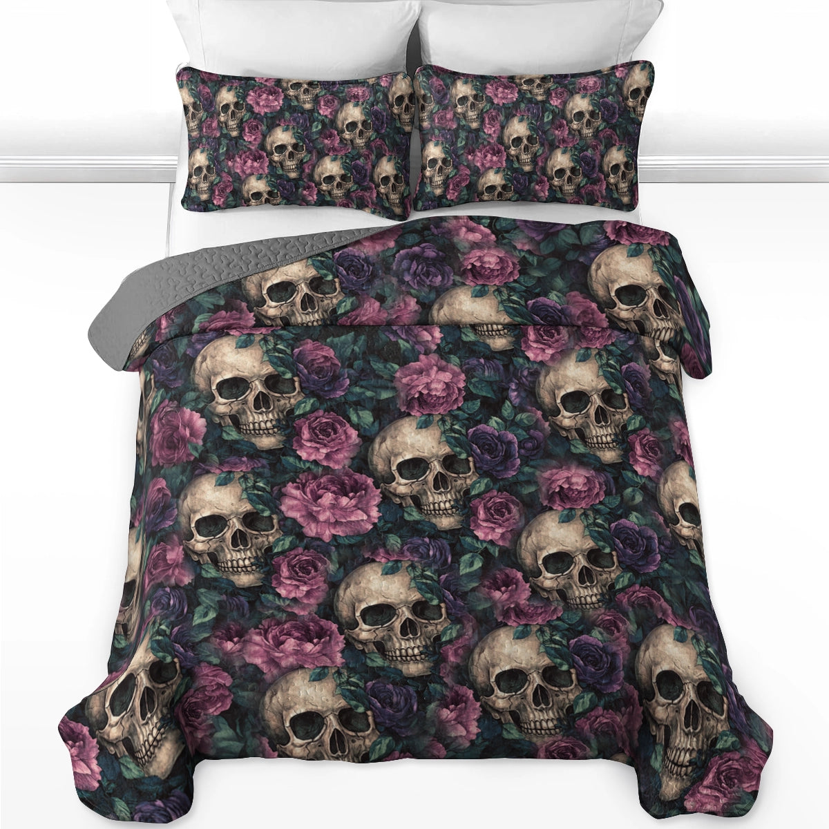 Shineful All Season Quilt 3-Piece Set - Gothic Garden Skull