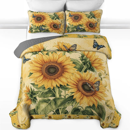 Ensemble de courtepointe toutes saisons Shineful 3 pièces - Golden Sunflower Dreams