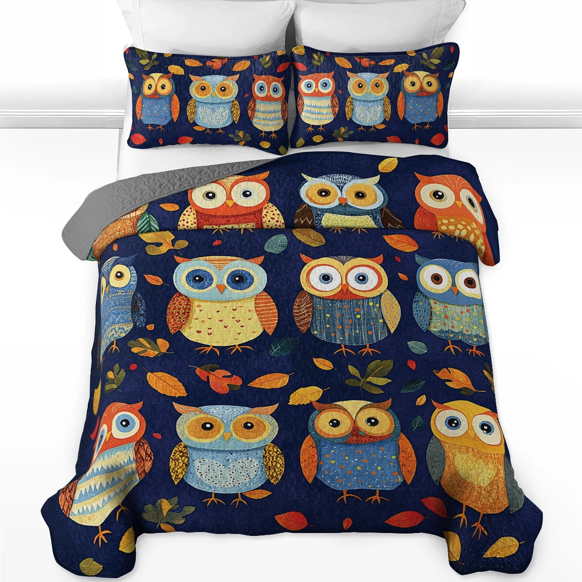 Shineful All Season Quilt 3-Piece Set - Fall Foliage Owl Friends