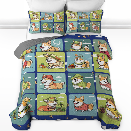 Shineful All Season Quilt 3-Piece Set Corgi Sunshine Days