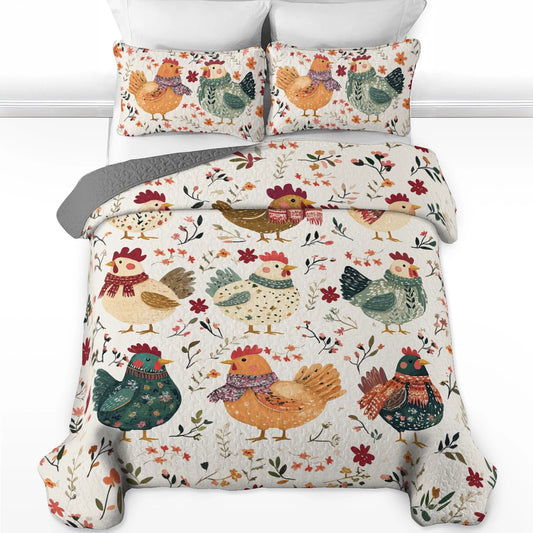 Ensemble de 3 pièces de courtepointe toutes saisons Shineful - Couette confortable à motif de poule