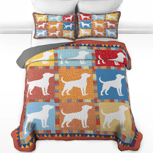 Shineful All Season Quilt 3-teiliges Set - Bunte Labrador-Patchworks